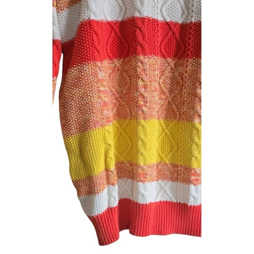 Scoth & Soda Men Jumper Sweater Orange Striped Cable-Knit Crew Neck Cotton Large